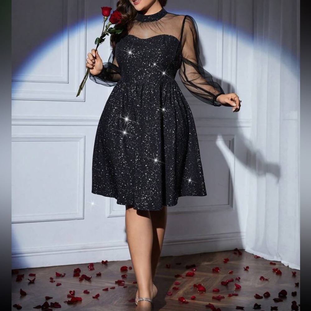 Luxe plus size galaxy mesh party evening bridesmaids formal wedding dress - Picture 3 of 5